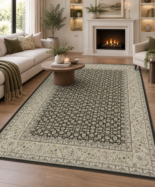 Heritage Noir – Classic Ivory & Black Persian Rug Size: 160 x 230cm- Rugs Direct NZ
