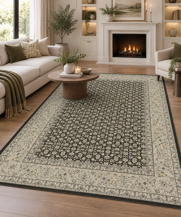 Heritage Noir – Classic Ivory & Black Persian Rug Size: 160 x 230cm- Rugs Direct NZ