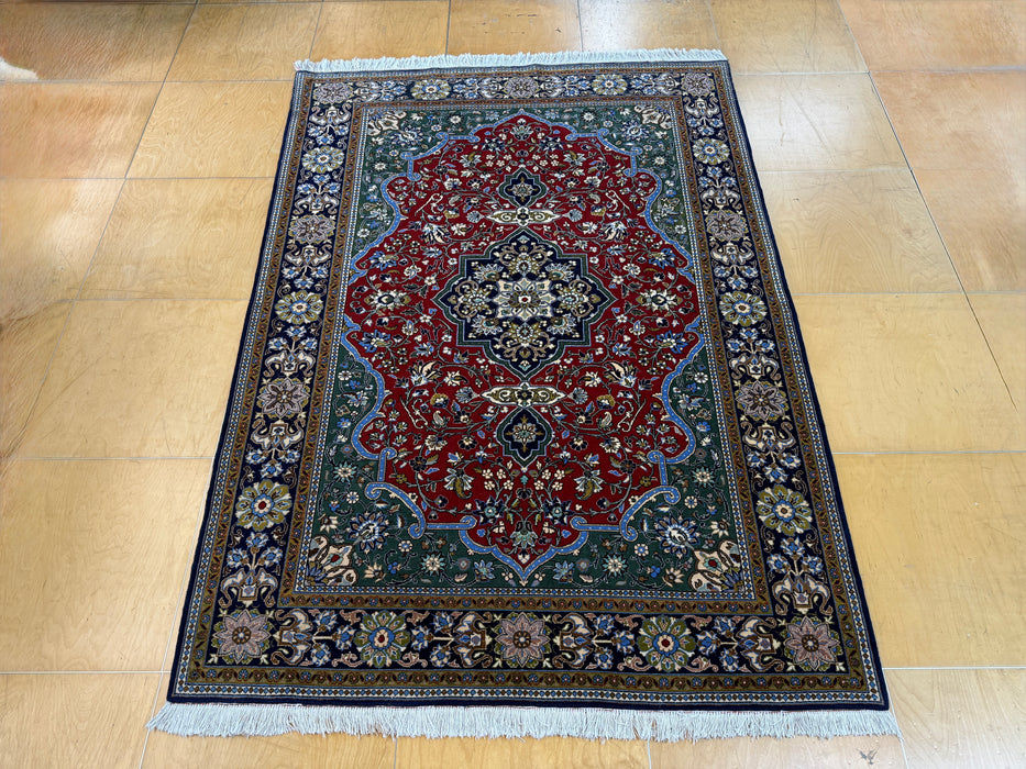 Persian Qum Hand-Knotted Wool & Silk Rug Size:213cm x 150cm - Rugs Direct