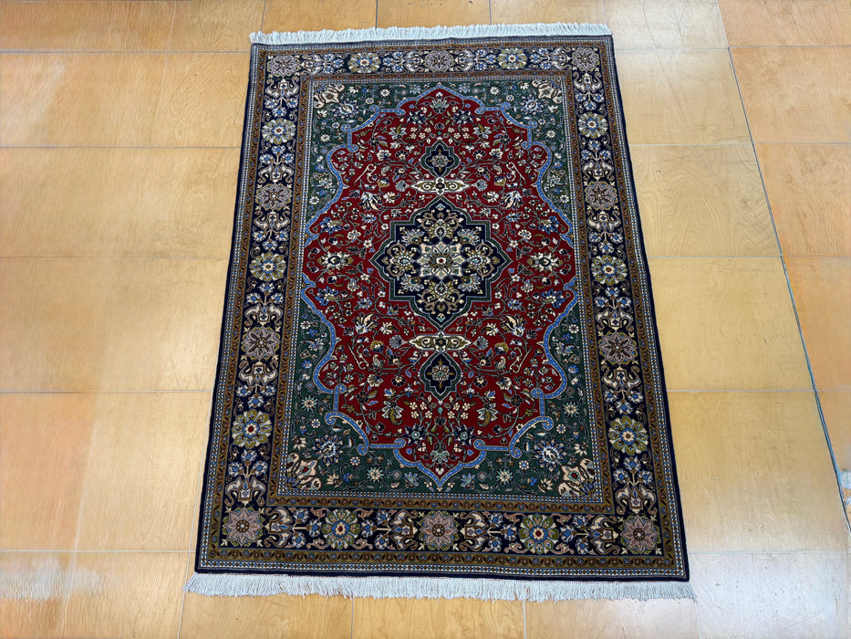 Persian Qum Hand-Knotted Wool & Silk Rug Size:213cm x 150cm - Rugs Direct