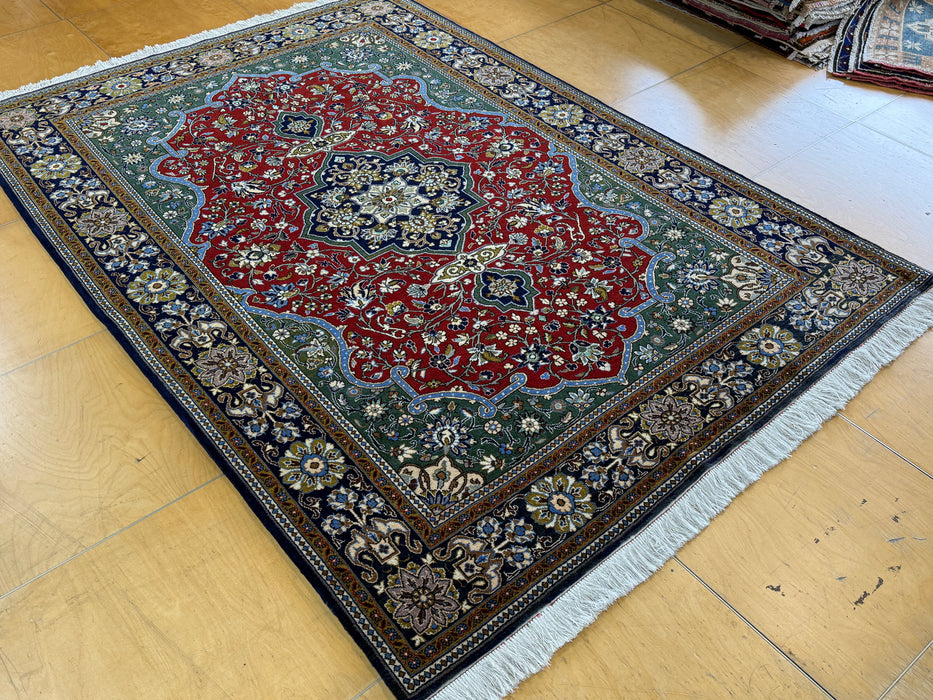Persian Qum Hand-Knotted Wool & Silk Rug Size:213cm x 150cm - Rugs Direct