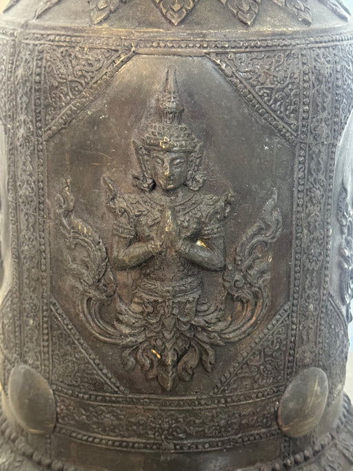 Antique Thai Bronze Temple Bell – Hand-Cast with Celestial Deity Reliefs- Rugs Direct 