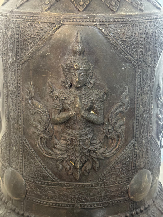 Antique Thai Bronze Temple Bell – Hand-Cast with Celestial Deity Reliefs- Rugs Direct 