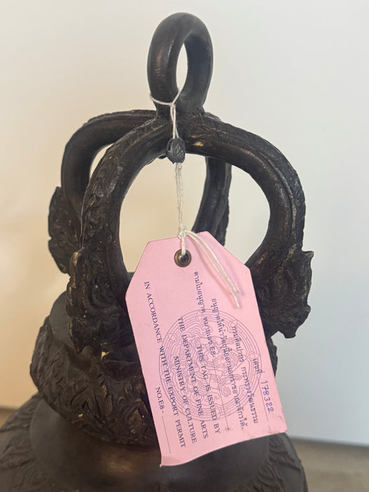 Antique Thai Bronze Temple Bell – Hand-Cast with Celestial Deity Reliefs- Rugs Direct 