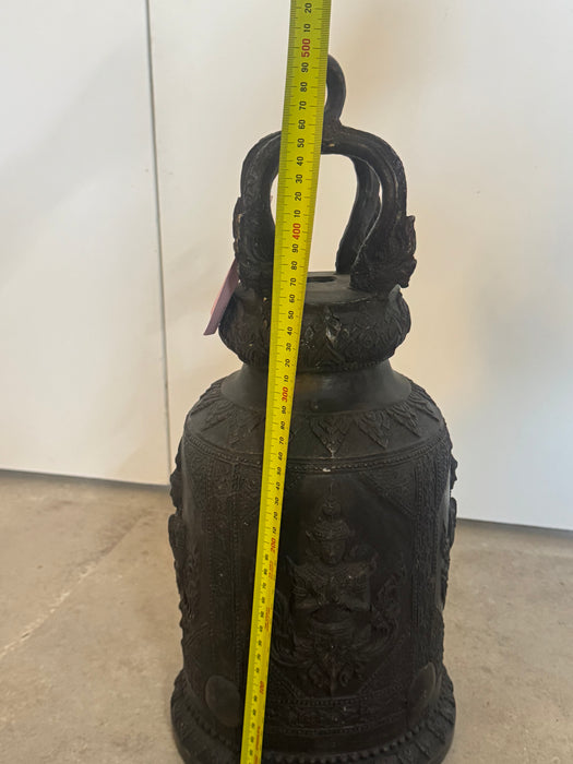 Antique Thai Bronze Temple Bell – Hand-Cast with Celestial Deity Reliefs- Rugs Direct 