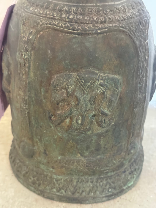 Antique Thai Bronze Temple Bell – Twin Elephant Relief Design- Rugs Direct 
