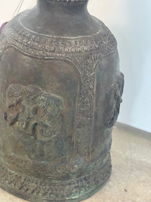 Antique Thai Bronze Temple Bell – Twin Elephant Relief Design- Rugs Direct 