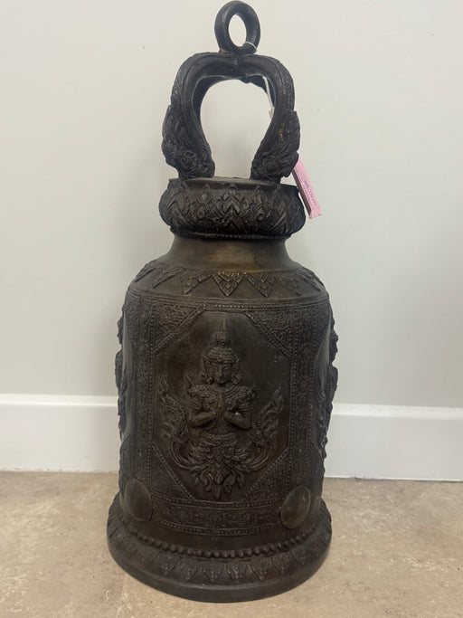 Antique Thai Bronze Temple Bell – Hand-Cast with Celestial Deity Reliefs- Rugs Direct 