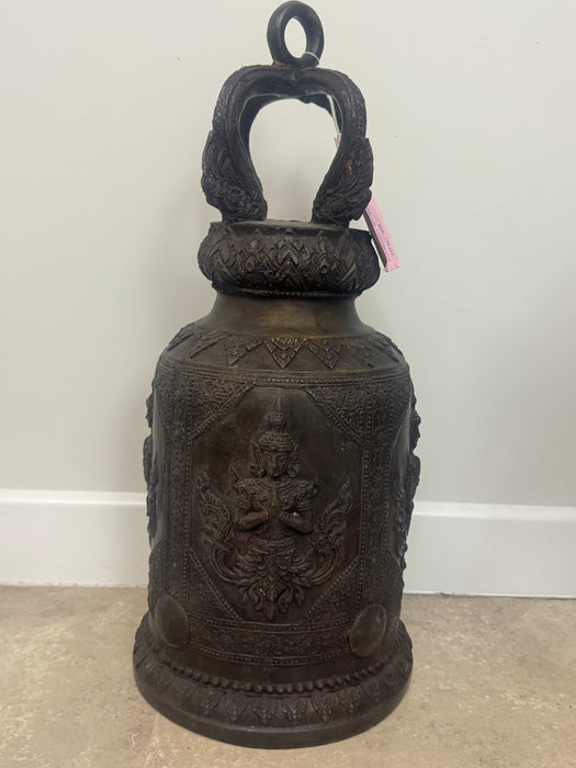 Antique Thai Bronze Temple Bell – Hand-Cast with Celestial Deity Reliefs- Rugs Direct 