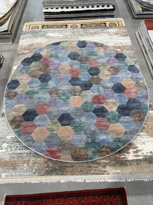 Multi Color Geometric Hive Design Argentum Round Rug Size: 240 x 240cm (63456-2626)