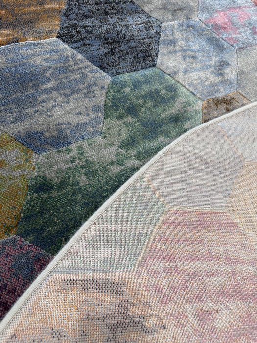 Multi Color Geometric Hive Design Argentum Round Rug Size: 240 x 240cm (63456-2626)