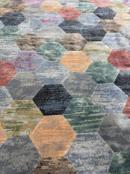 Multi-Color Hexagon Hive Geometric Design Oval Argentum Rug Size: 200 x290cm (63456-2626)