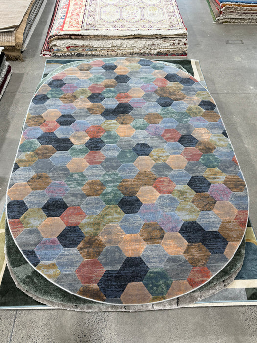 Multi-Color Hexagon Hive Geometric Design Oval Argentum Rug Size: 200 x290cm (63456-2626)