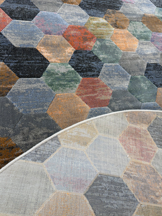Multi-Color Hexagon Hive Geometric Design Oval Argentum Rug Size: 200 x290cm (63456-2626)