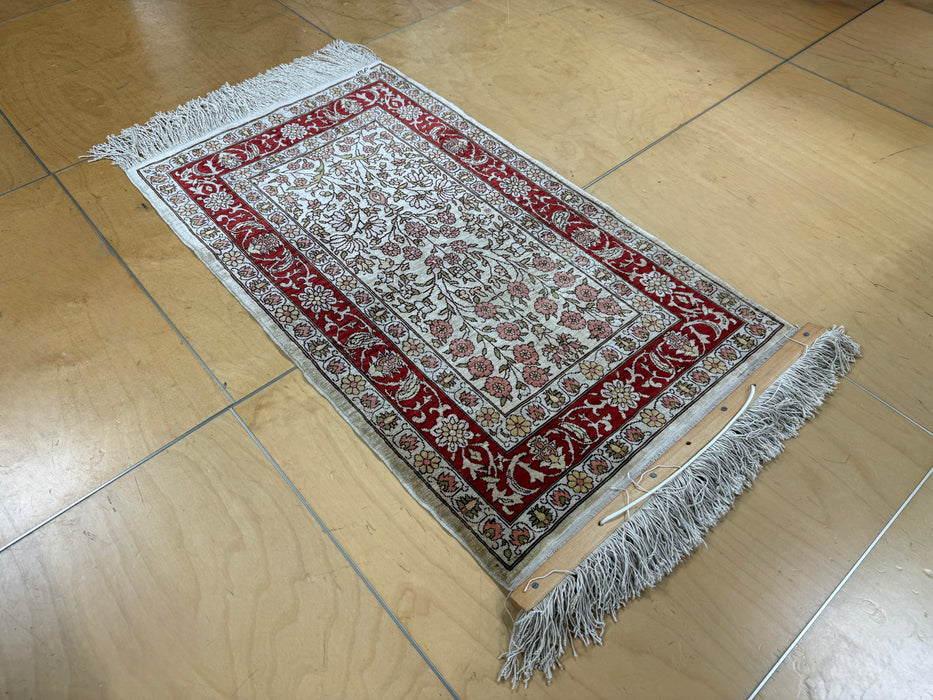 Authentic Persian Silk Hand-Knotted Wall Rug Size: 90 x 44cm - Rugs Direct