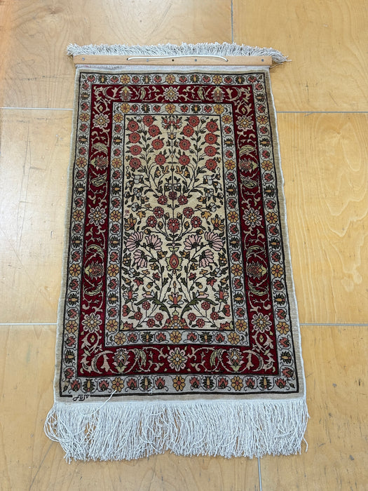 Authentic Persian Silk Hand-Knotted Wall Rug Size: 90 x 44cm - Rugs Direct