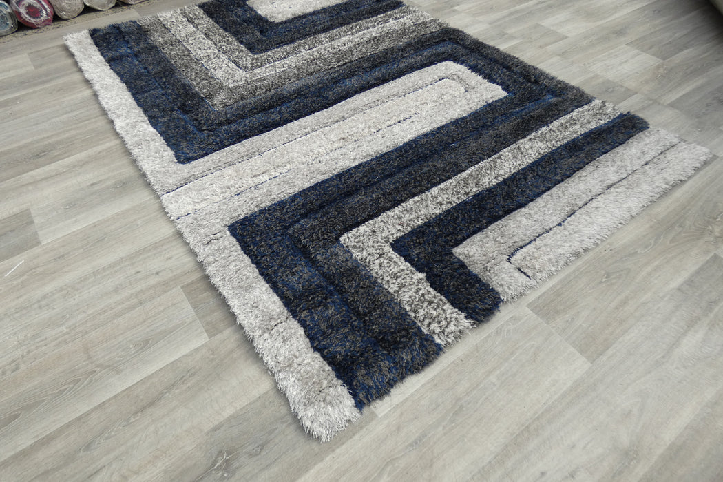 Modern Greek Key Textured California Shaggy Rug - Rugs Direct
