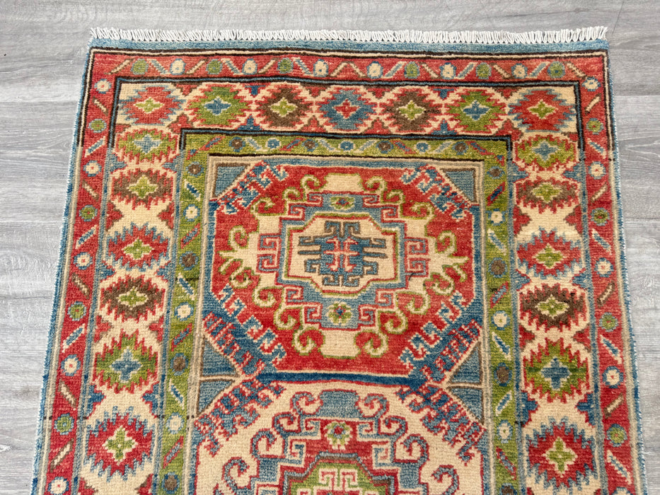 Afghan Hand Knotted Kazak Hallway Runner Size: 83 x 292cm- Rugs Direct 