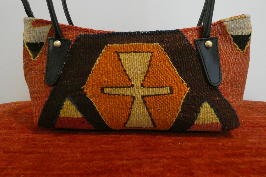One-of-a-Kind Anatolian Kilim Leather Handbag "Tina"- Rugs Direct 