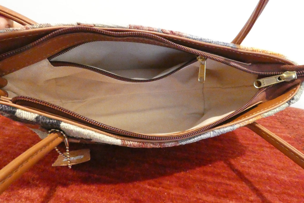 One-of-a-Kind Anatolian Kilim Leather Handbag "Bita"- Rugs direct