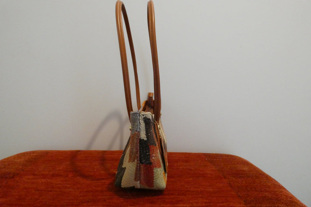 One-of-a-Kind Anatolian Kilim Leather Handbag "Bita"- Rugs direct