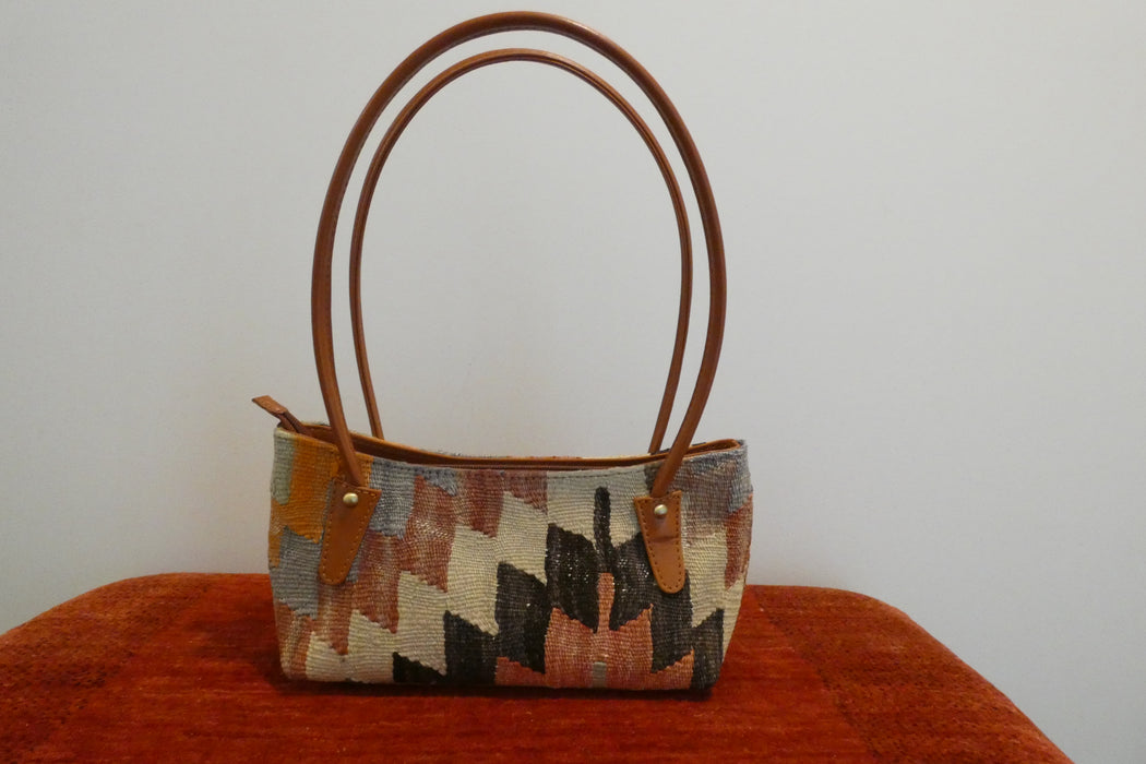 One-of-a-Kind Anatolian Kilim Leather Handbag "Bita"- Rugs direct
