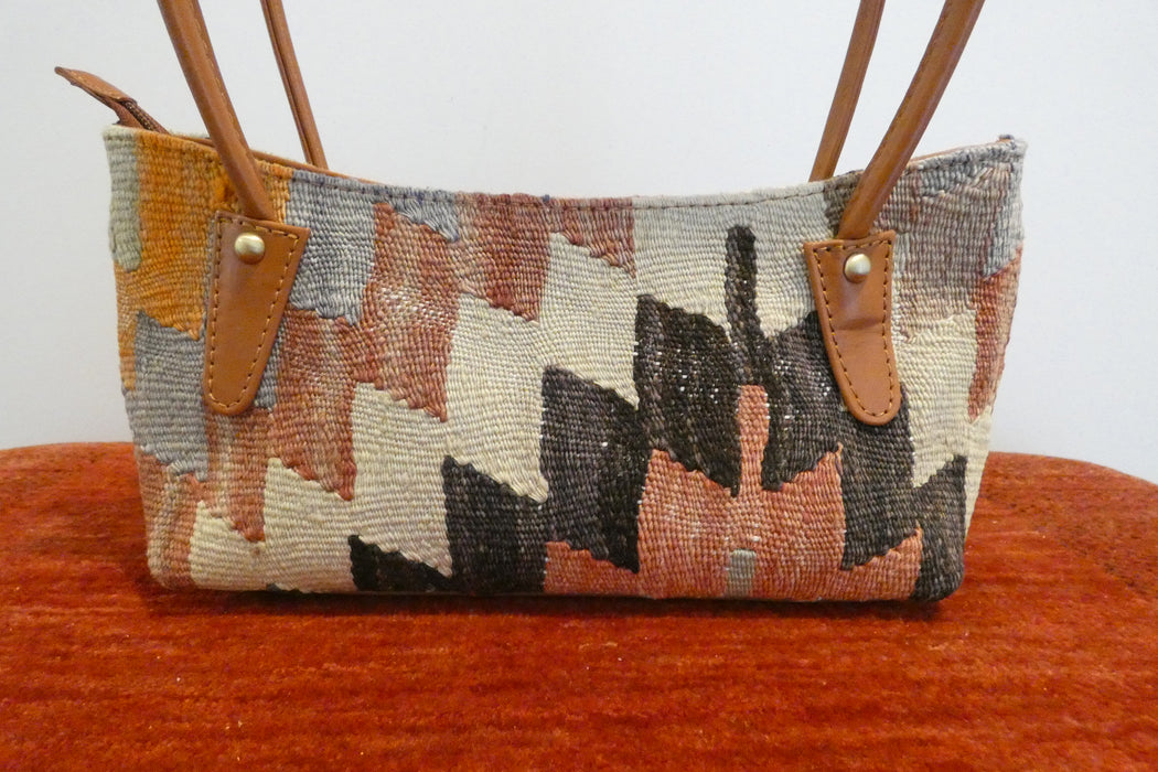 One-of-a-Kind Anatolian Kilim Leather Handbag "Bita"- Rugs direct