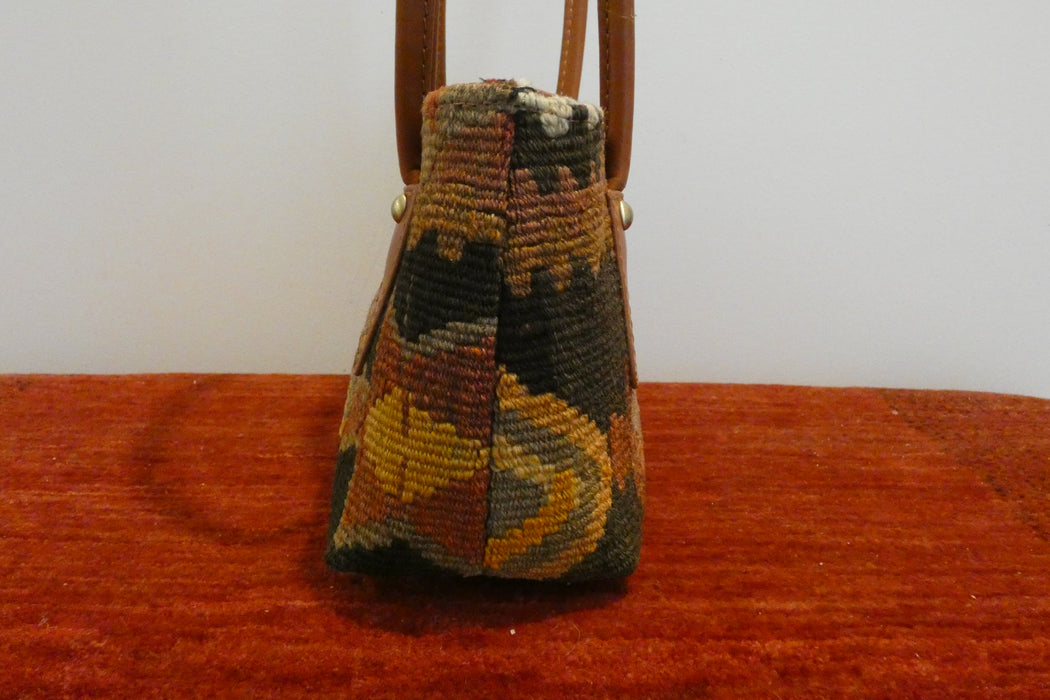 One-of-a-Kind Anatolian Kilim Leather Handbag with Adjustable Strap "Lale"-Rugs Direct 