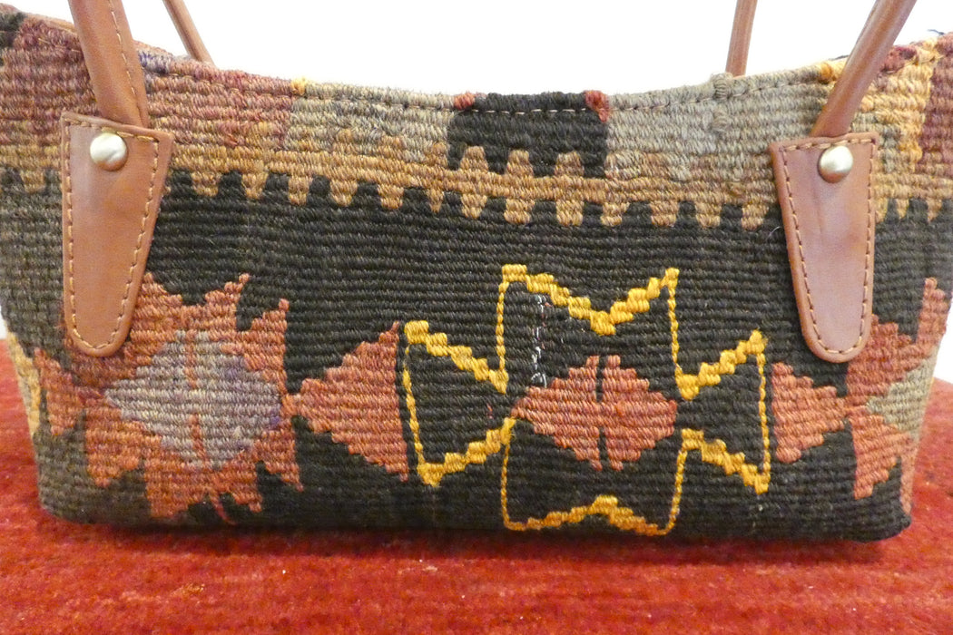 One-of-a-Kind Anatolian Kilim Leather Handbag with Adjustable Strap "Lale"-Rugs Direct 