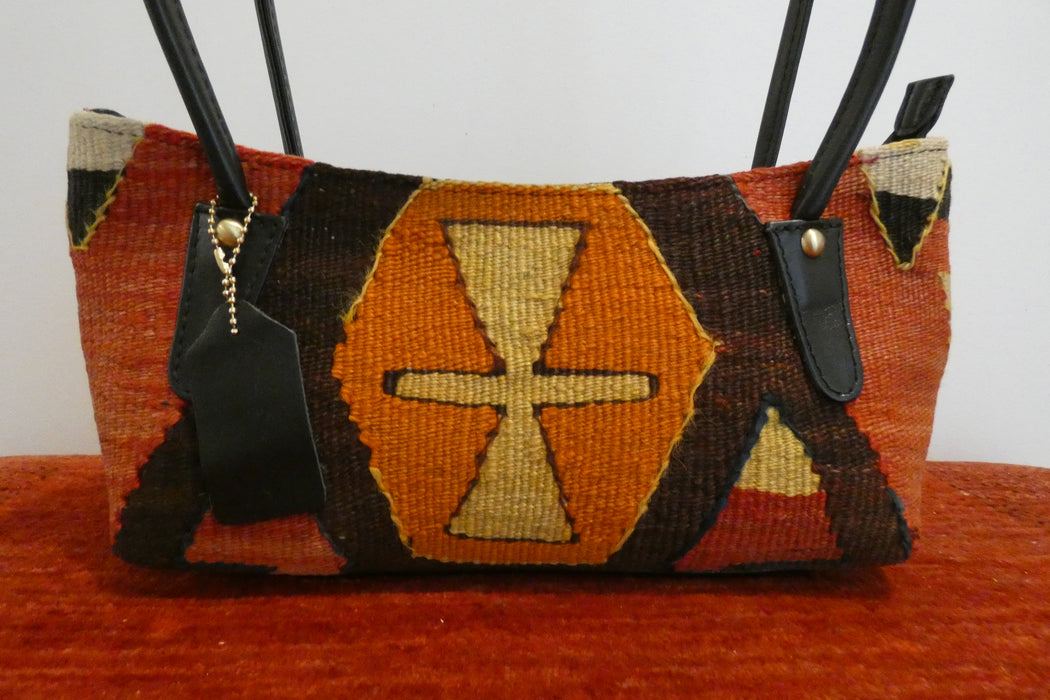 One-of-a-Kind Anatolian Kilim Leather Handbag "Tina"- Rugs Direct 