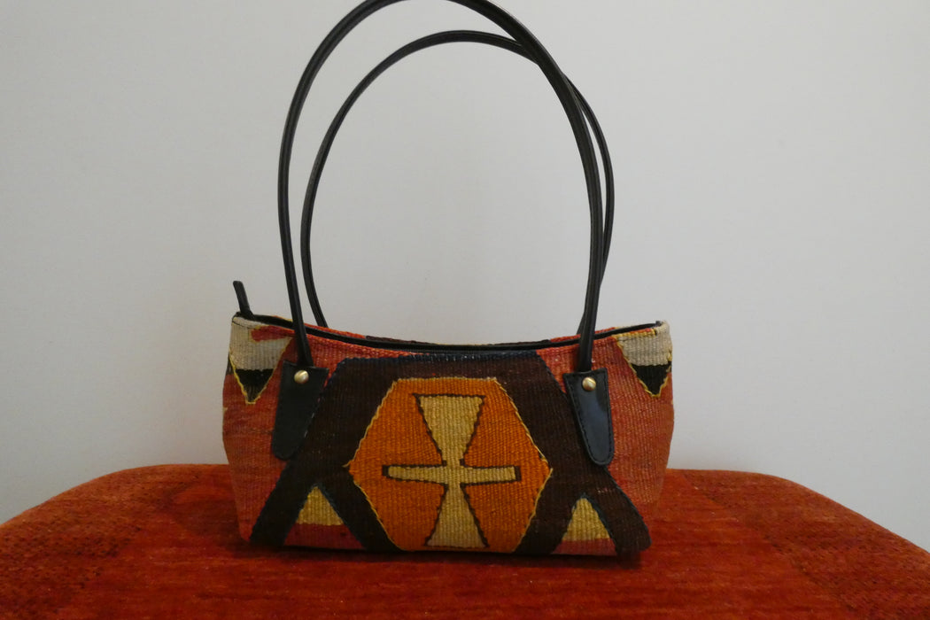 One-of-a-Kind Anatolian Kilim Leather Handbag "Tina"- Rugs Direct 