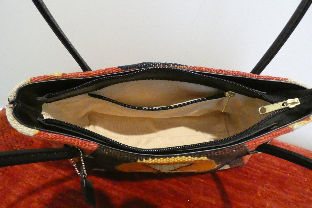 One-of-a-Kind Anatolian Kilim Leather Handbag "Tina"- Rugs Direct 