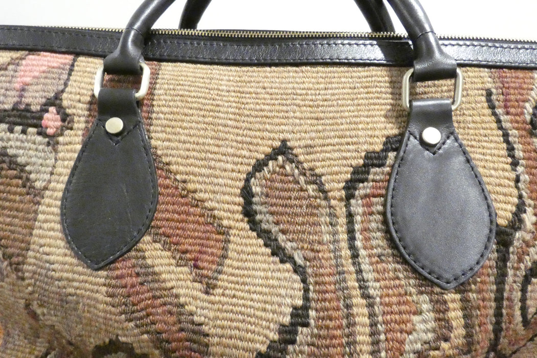 One-of-a-Kind Anatolian Kilim Expandable Leather Travel Bag "Mirza"- Rugs Direct 