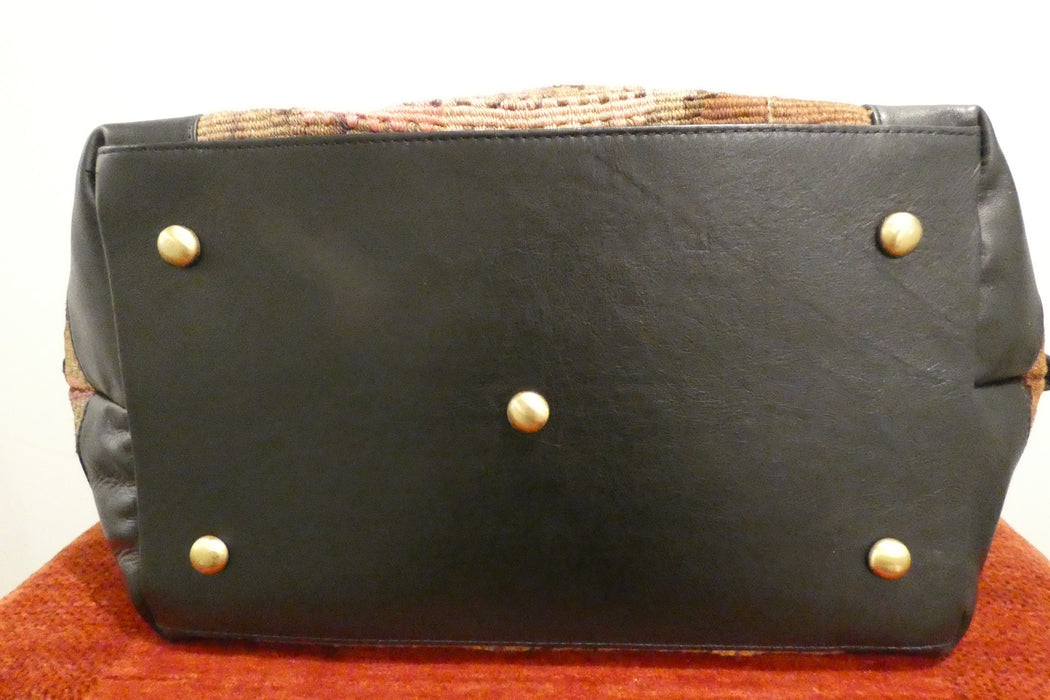 One-of-a-Kind Anatolian Kilim Expandable Leather Travel Bag "Mirza"- Rugs Direct 