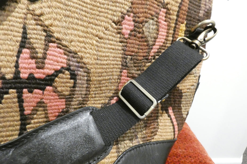 One-of-a-Kind Anatolian Kilim Expandable Leather Travel Bag "Mirza"- Rugs Direct 
