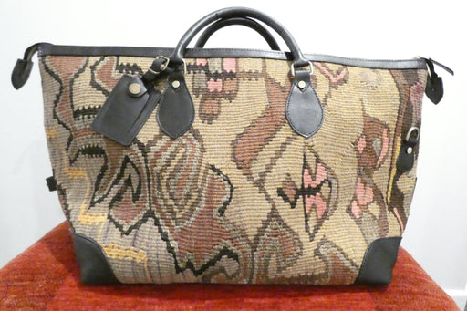 One-of-a-Kind Anatolian Kilim Expandable Leather Travel Bag "Mirza"- Rugs Direct 