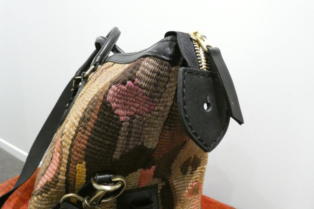 One-of-a-Kind Anatolian Kilim Expandable Leather Travel Bag "Mirza"- Rugs Direct 