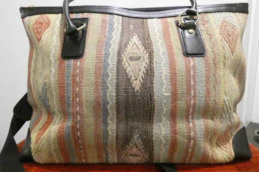 One-of-a-Kind Anatolian Kilim Leather Travel Bag "Nesrin"- Rugs Direct