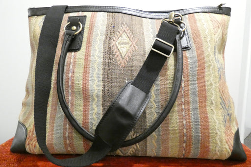 One-of-a-Kind Anatolian Kilim Leather Travel Bag "Nesrin"- Rugs Direct