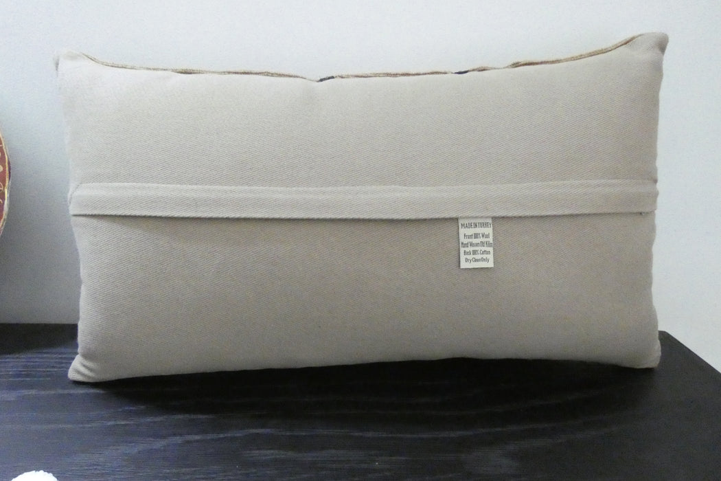 Handmade Turkish Kilim Cushion 30 x 50cm | Vintage Wool Lumbar Cushion with Insert | Organic Cotton Back |  Rugs Direct Nz 