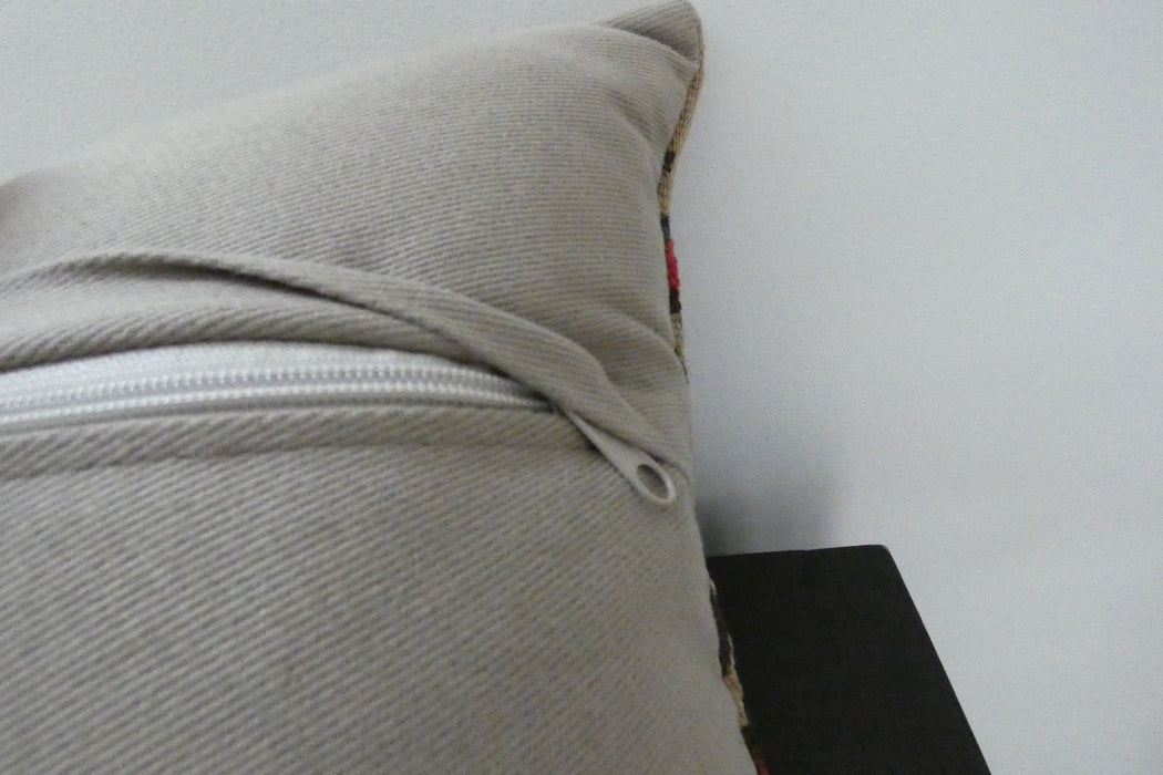 Handmade Turkish Kilim Cushion 30 x 50cm | Vintage Wool Lumbar Cushion with Insert | Organic Cotton Back | - Rugs Direct Nz 