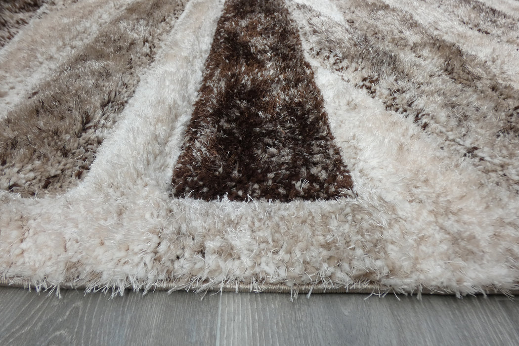 Modern Striped Shaggy Beige & Chocolate California Rug - Rugs Direct