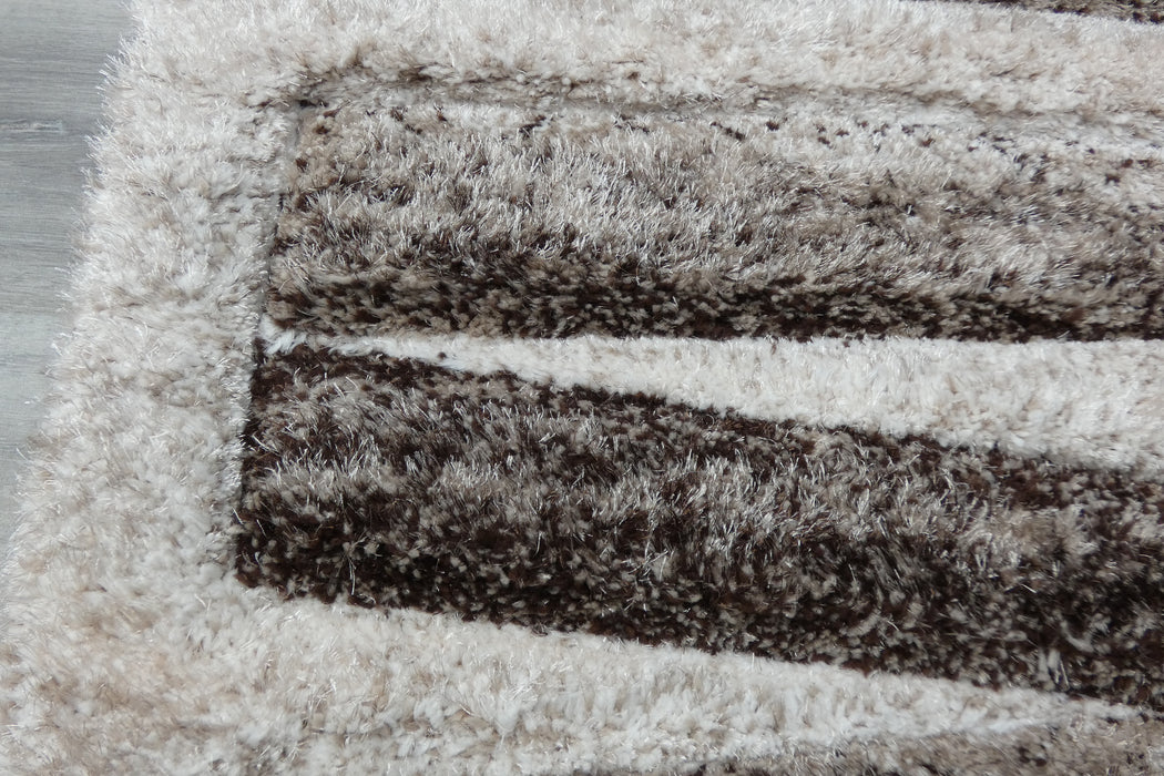 Modern Striped Shaggy Beige & Chocolate California Rug - Rugs Direct