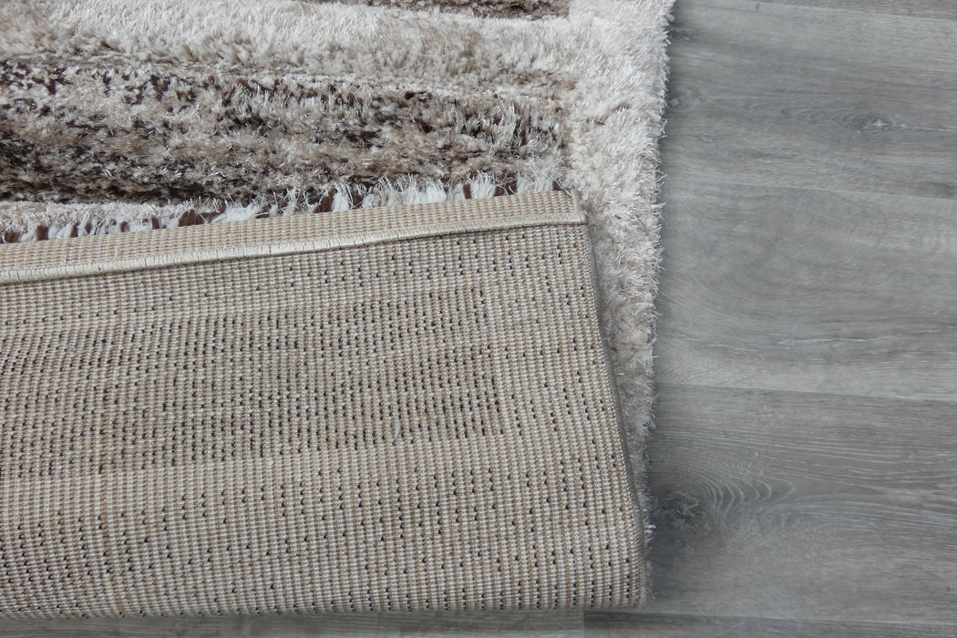 Modern Striped Shaggy Beige & Chocolate California Rug - Rugs Direct