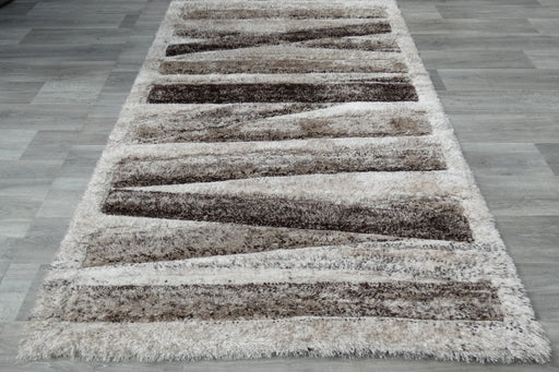 Modern Striped Shaggy Beige & Chocolate California Rug - Rugs Direct