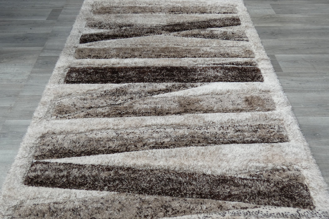 Modern Striped Shaggy Beige & Chocolate California Rug - Rugs Direct
