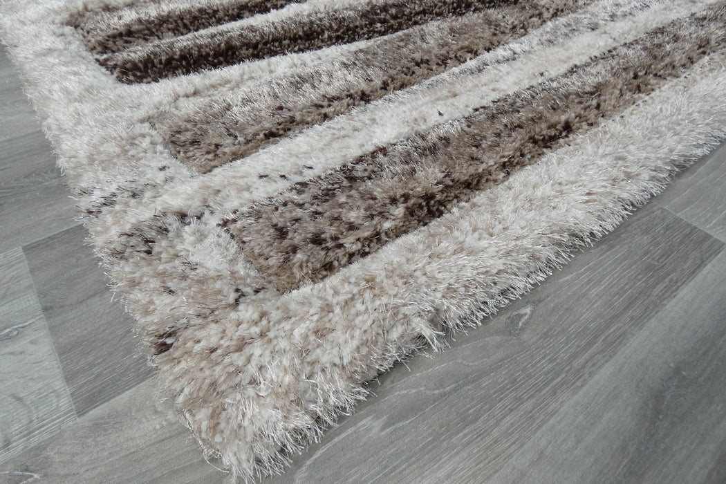 Modern Striped Shaggy Beige & Chocolate California Rug - Rugs Direct