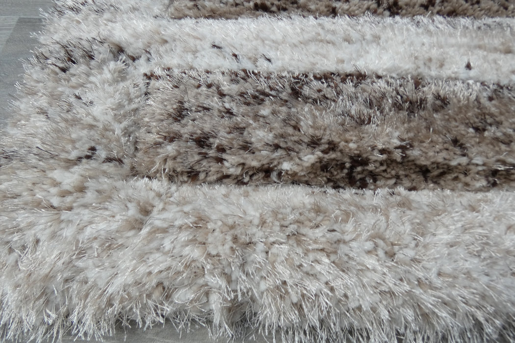 Modern Striped Shaggy Beige & Chocolate California Rug - Rugs Direct