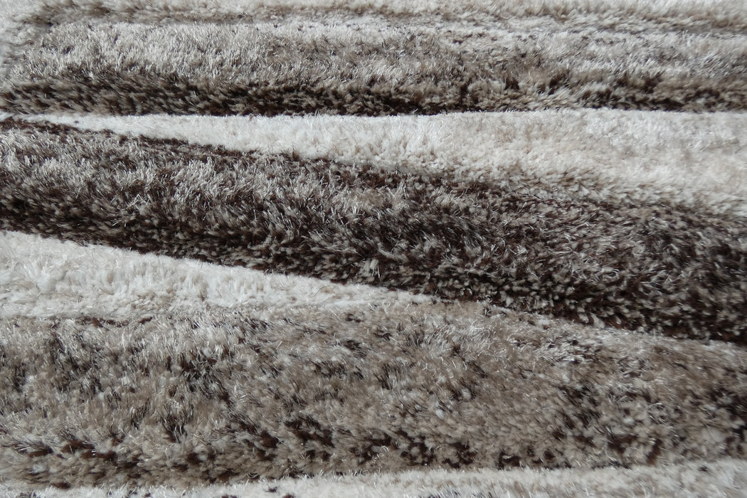 Modern Striped Shaggy Beige & Chocolate California Rug - Rugs Direct
