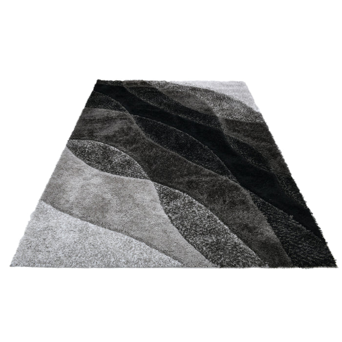 Abstract Wave Monochrome Shaggy California Rug